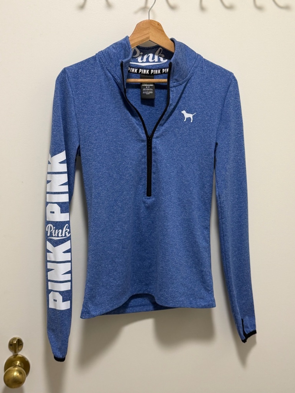 PINK Blue Half-Zip Pullover size small Y2K preppy logo